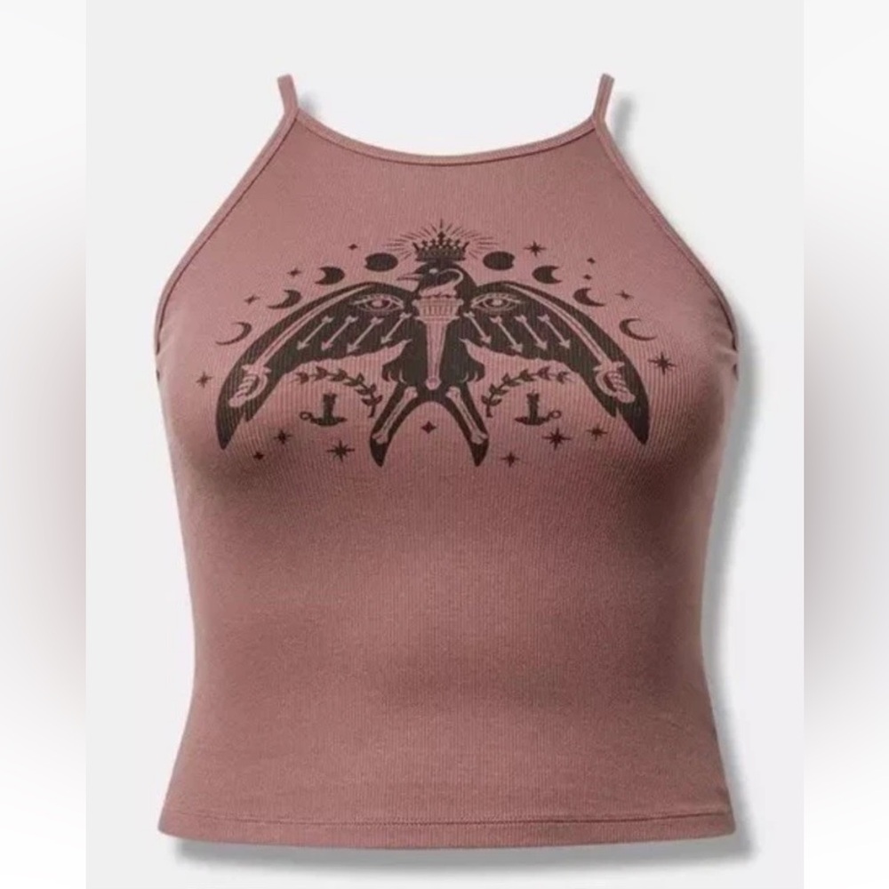 Torrid Sparrow Fitted Rib High Neck Cropped Cami Tank Rose Taupe 2